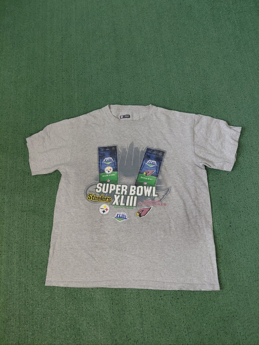 NFL Super Bowl XLIII Cardinals vs Steelers Football 2009 Sports Gray T Shirt Sz